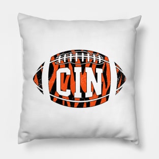 CIN Striped Retro Football - White Pillow