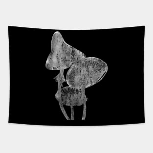 Wild forest mushrooms and moss at the meadow isolated on black. Simple abstract boho, Scandinavian monochrome painting. Design for the print, fabric, poster, wallpaper, cover and packaging, wrapping. Tapestry