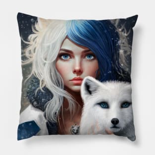 Adventure girl and arctic fox Pillow