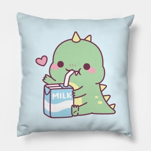 Cute Little Dino Loves Milk Pillow