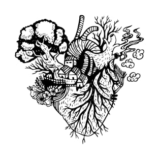 Anatomical Black and white Fantasy Hearh beating Illustration T-Shirt