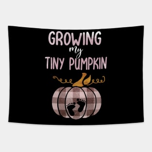 Pregnancy announcement growing my tiny pumpkin thanksgiving gift Tapestry