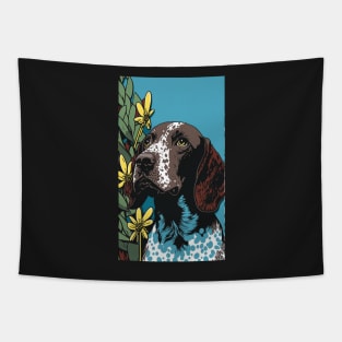 German Shorthair Pointer Dog Vibrant Tropical Flower Tall Retro Vintage Digital Pop Art Portrait Tapestry