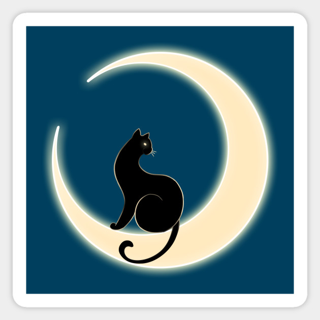 Night Cat On The Moon Cat On The Moon Sticker Teepublic