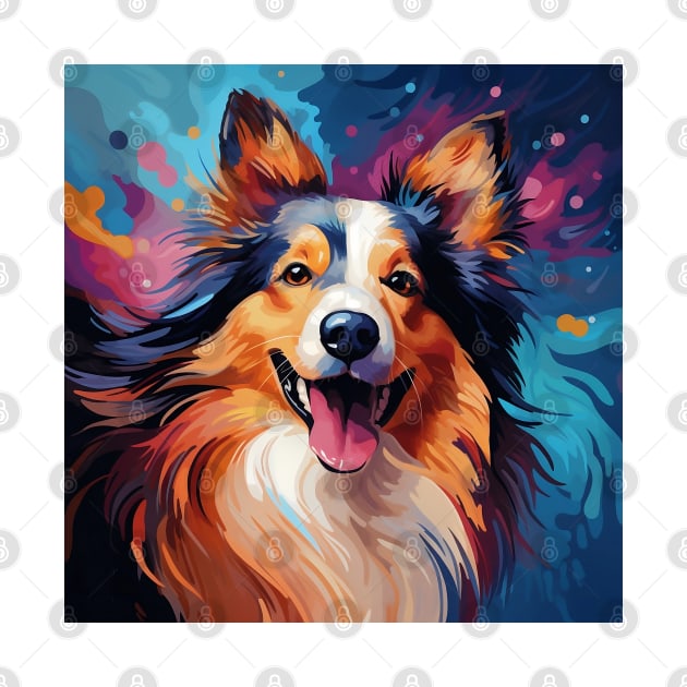 Abstract shetland sheepdog portrait painting by Danielleroyer