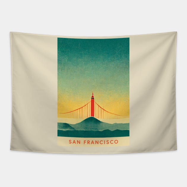 San Francisco Golden Gate Retro Tapestry by Retro Travel Design