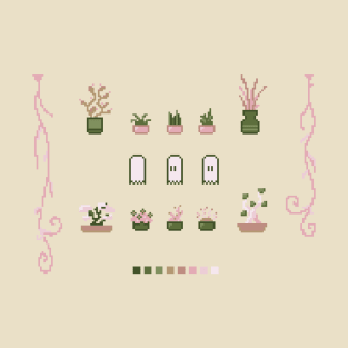 Pixel Art Plants Set Pink T-Shirt