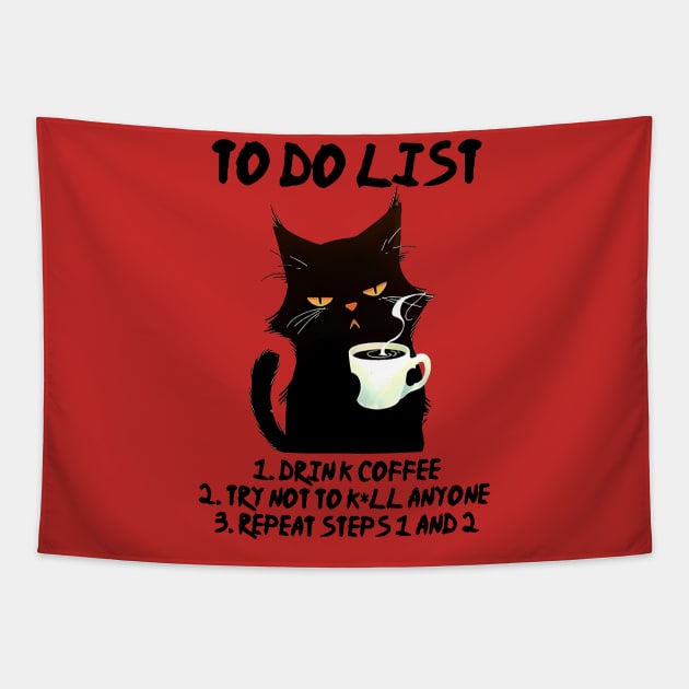 Black Cat To Do List Tapestry by KayBee Gift Shop