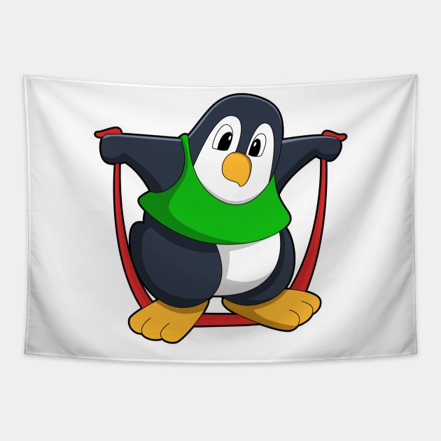 Penguin at Fitness with Skipping rope Tapestry by Markus Schnabel