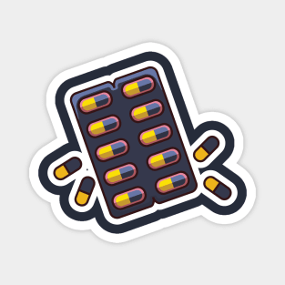 Capsule Pills Strip Sticker vector illustration. Healthcare medicine icon concept. Medicines pills packing tablets sticker design logo with shadow. Magnet