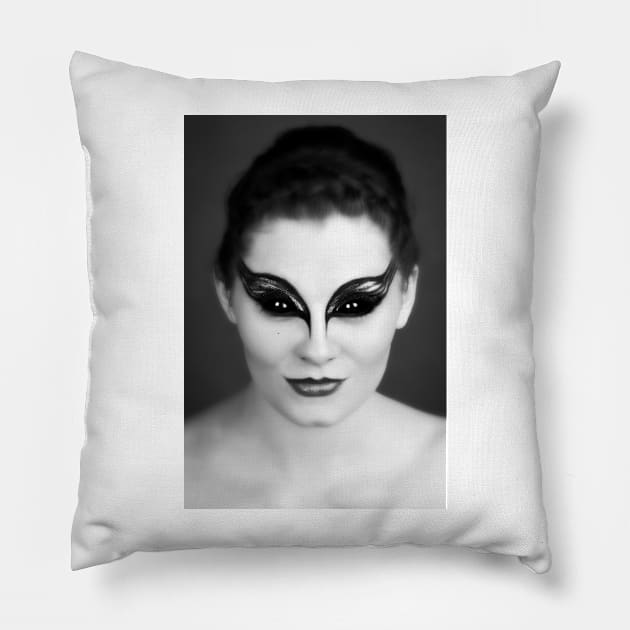 Girl with Black Swan style makeup on eyes. Pillow by victorhabbick