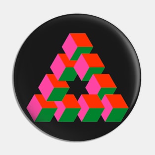 Cubes Optical Illusion in Pink, Red and Green Pin