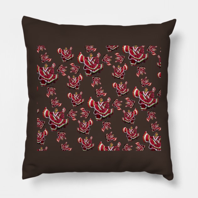 Red Ballet Folklórico Dancer Pattern (Baile Folklórico) Pillow by Florentino