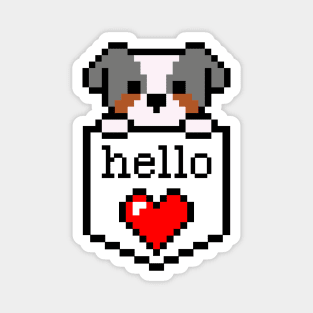 Pixelated Puppy in pocket / Hello sign / Perfect gift for every Kid Magnet