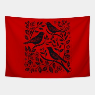 Lino Cut Birds Tapestry