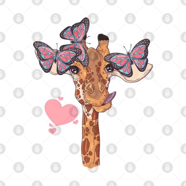 Giraffe with butterflies by wizardoz