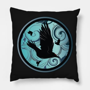 Comic Crows in a Stormy Clouds Pillow