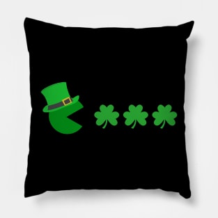 St Patricks Day Eating Shamrock Retro Gamer Kids Men Boys Pillow