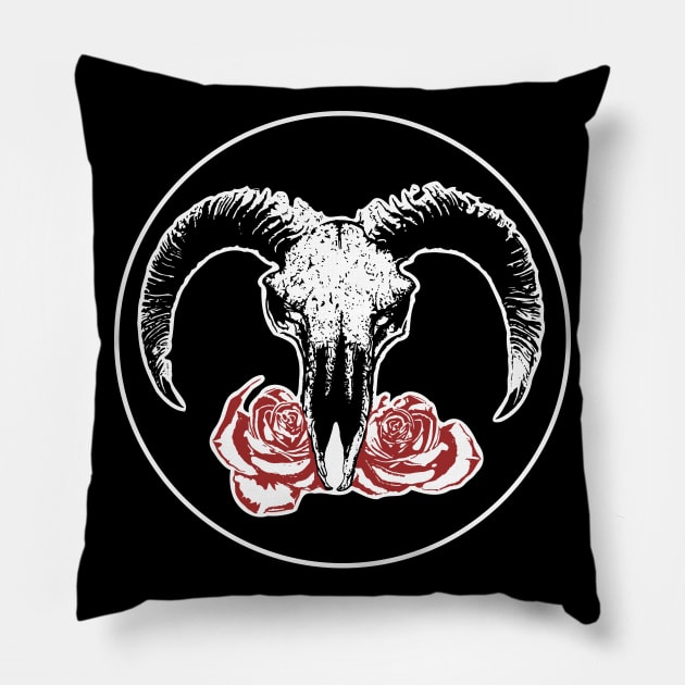 lamb skull and rose Pillow by TOTEM clothing