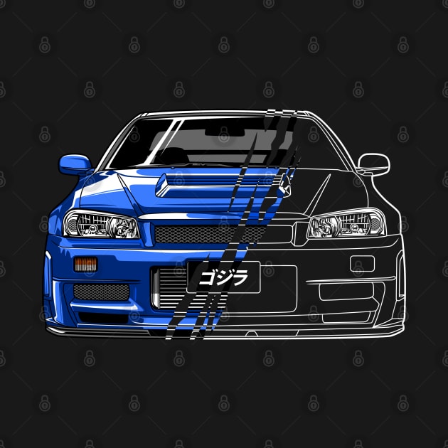 R34 GTR Skyline Turbo JDM Tuning Car 90s Fan by Automotive Apparel & Accessoires