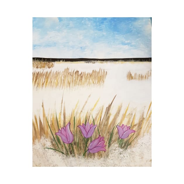 Crocuses on a snowy Prairie by Kim-Pratt