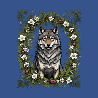 Minnesota Wolf Surrounded By Lady's Slipper Flowers 2 T-Shirt