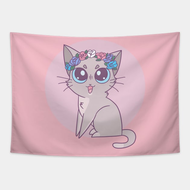 Subtle Trans Pride Cat Tapestry by Galaxcatconcepts 