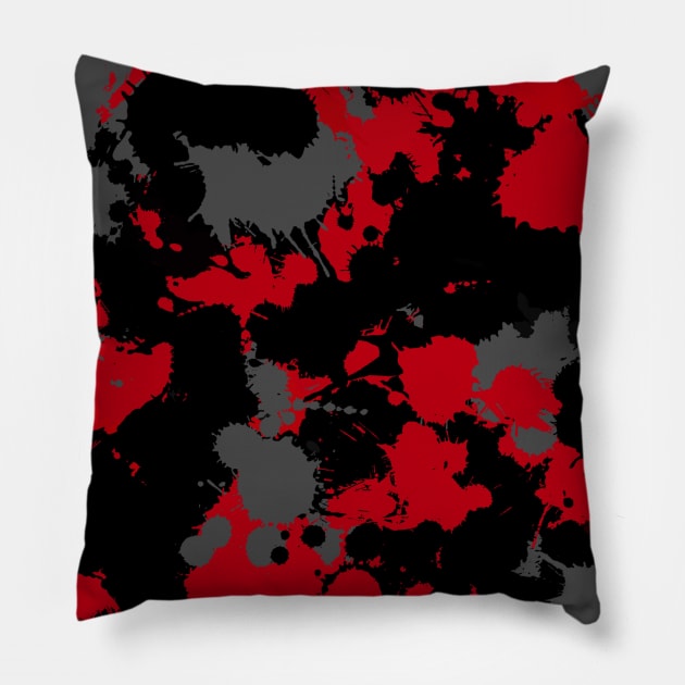 Red Grey and Black Paint Splatter Pillow by BigTexFunkadelic