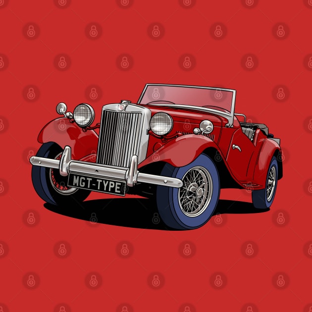 MG T-Type Classic British Sports Car in burgundy by Webazoot