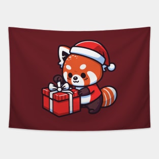 Red Panda Wrapping Present Christmas - For Red Panda Lovers Tapestry