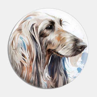 Watercolor Brown Afghan Hound  with Blue Accents Pin