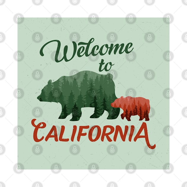 Welcome to california t-shirt label design with illustration of bears silhouette by Modern Art