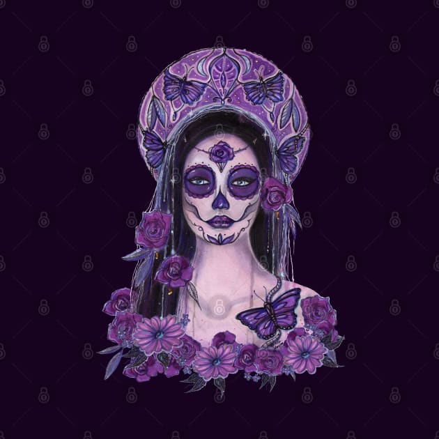 Day of the dead purple roses and butterflies art by Renee Lavoie by ReneeLLavoie