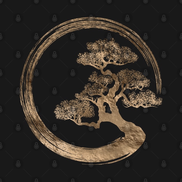 Enso Zen Circle and Bonsai Tree Gold by Nartissima