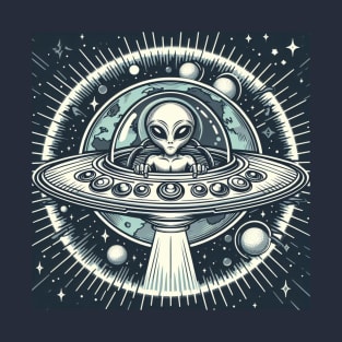 Grey Aliens in a UFO T-Shirt