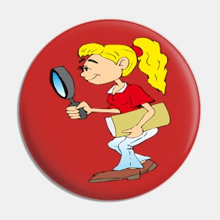 schoolgirl with magnifying glass Pin