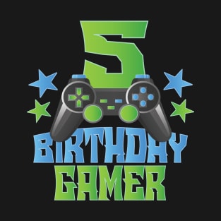 5th Birthday Gamer Boy 5 Years Old Video Game Lover Party design T-Shirt