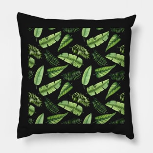 Watercolor Exotic Bright Green Leaves Pillow