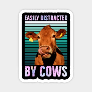 Easily Distracted By Cows Funny Cow Farmer Women Men Farm Magnet