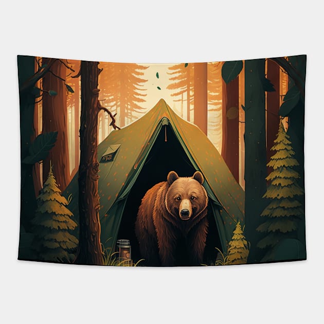 Camping with Bear, Adventure in the Forest by Tapestry by dukito
