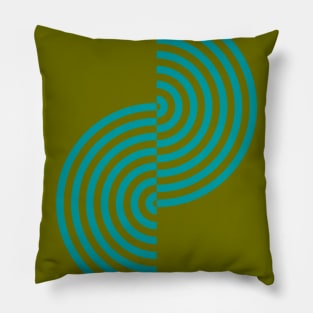 groovy minimalist pattern: aqua waves on olive Pillow