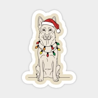 Christmas White German Shepherd Santa Hat Lights Dog Lover Magnet