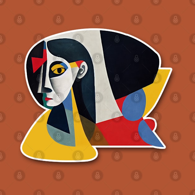 Cubist woman by orange-teal