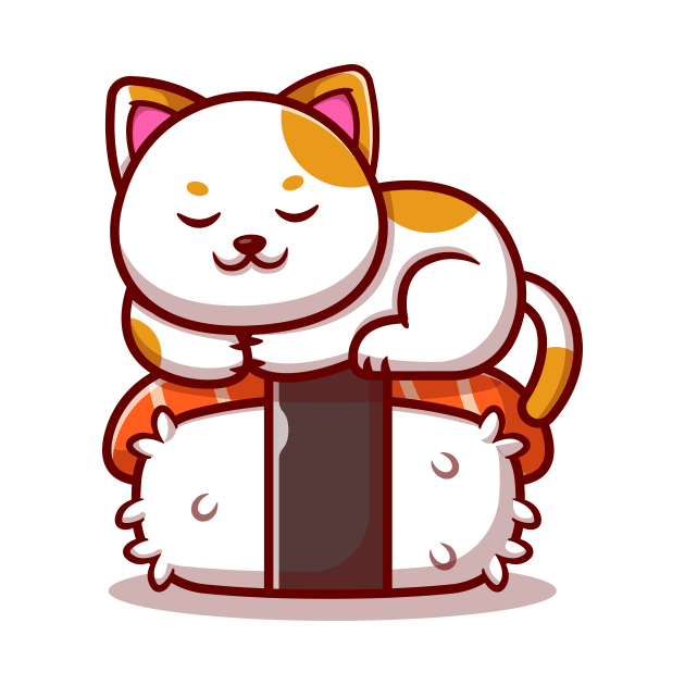 Cute Cat Sleeping On Salmon Sushi Cartoon by Catalyst Labs