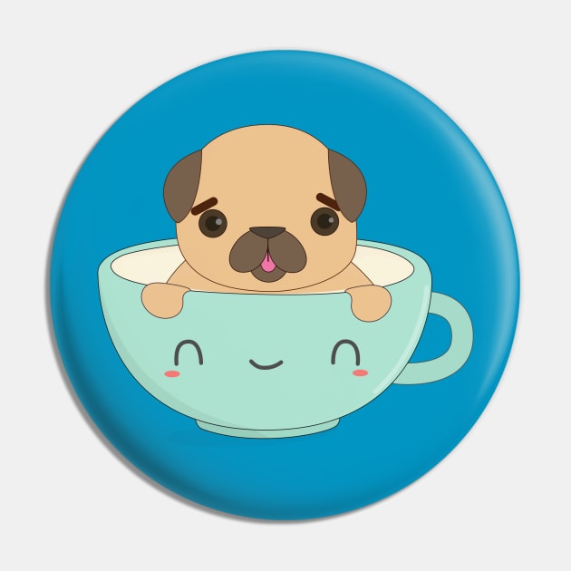 Kawaii Coffee Pug T-Shirt Pin by happinessinatee