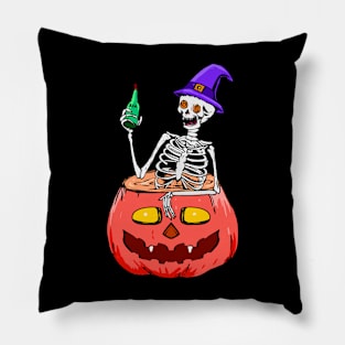 skull relaxing on pumpkin Pillow