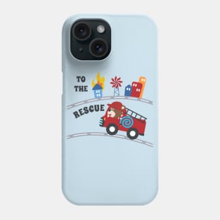 Fire rescue car with funny firefighter, Phone Case