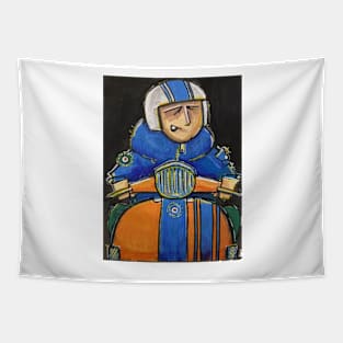 Retro Scooter, Classic Scooter, Scooterist, Scootering, Scooter Rider, Mod Art Tapestry