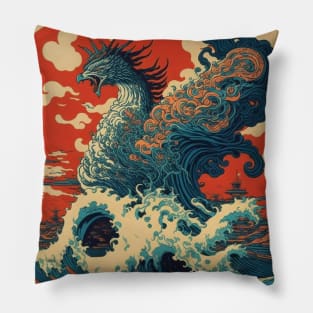 A phoenix jumping out of the waves. Pillow