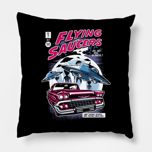 Flying Saucers Pillow by drewbacca